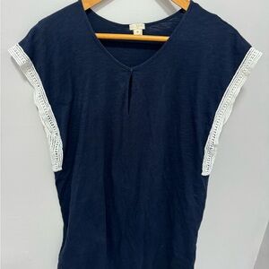 J. Crew navy blue dress with white sleeve crochet great condition M